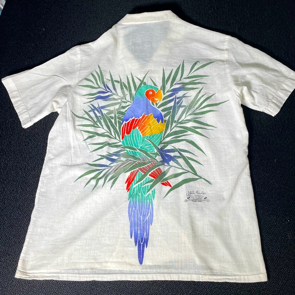 VTG John Fowler short sleeve button down shirt w/ parrot graphic sz L (?)